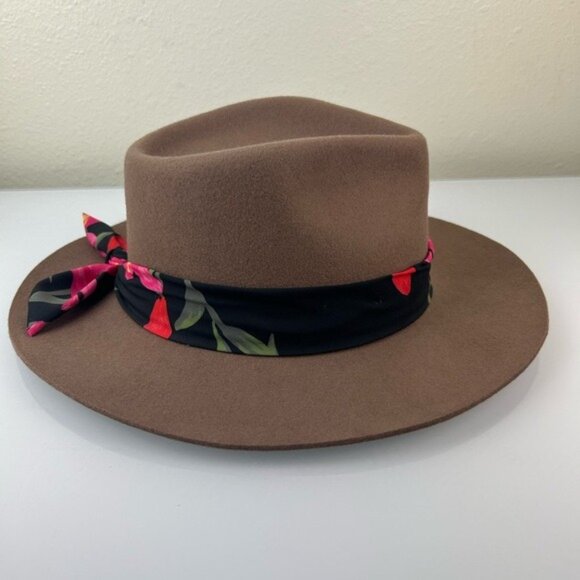 Wyeth x Frida Kahlo 100% Wool Brown Hat with Floral Scarf Detail main image 14